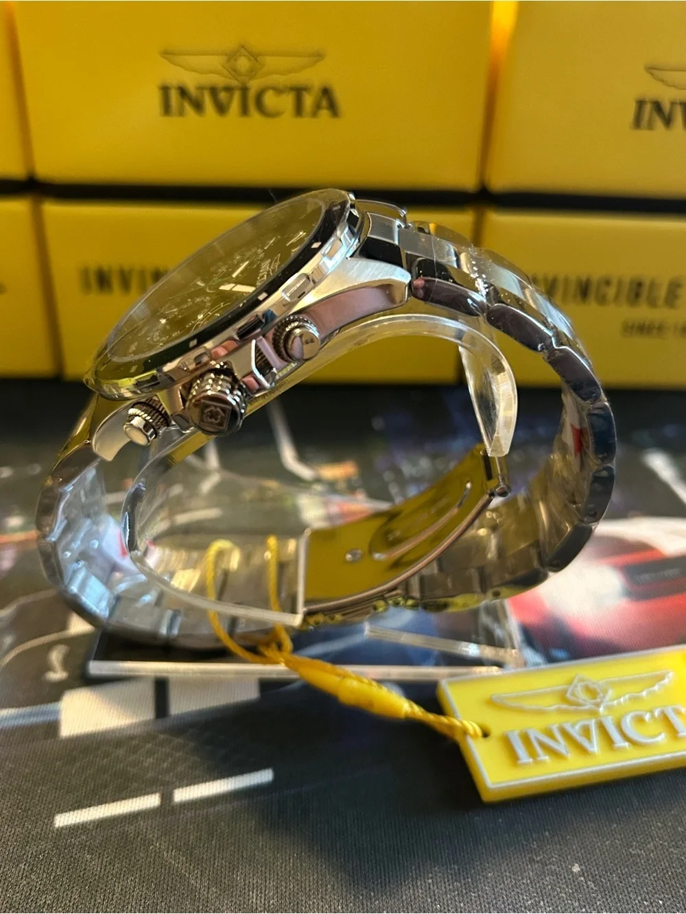 Invicta Speedway 44mm Silver Stainless Steel Watch with Black and Green Dial